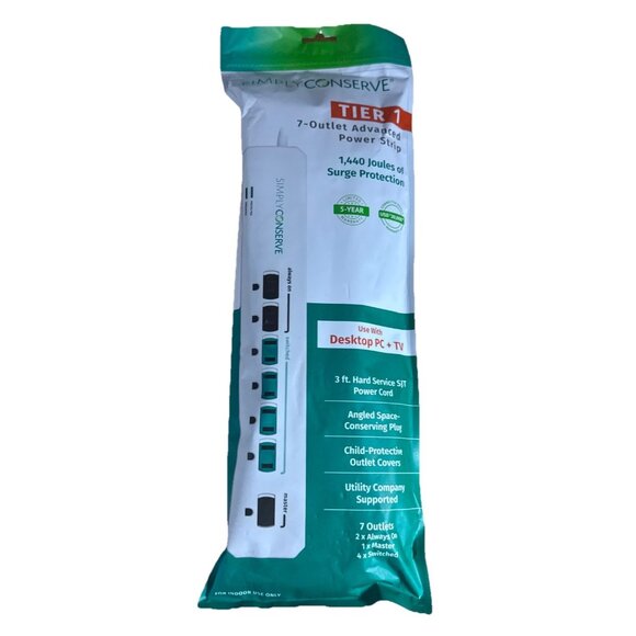 NEW Simply Conserve SC73T1 7 Outlet Advanced Power Strip Surge Protector 3 FT. - Picture 1 of 4